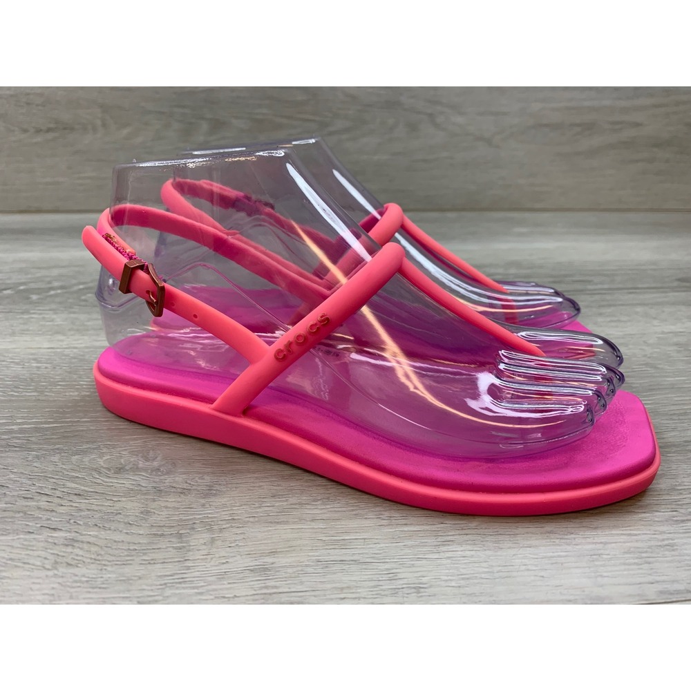 Crocs Tulum Sandal Electric Pink T-Strap Buckle Flat Shoes Women's Size 5